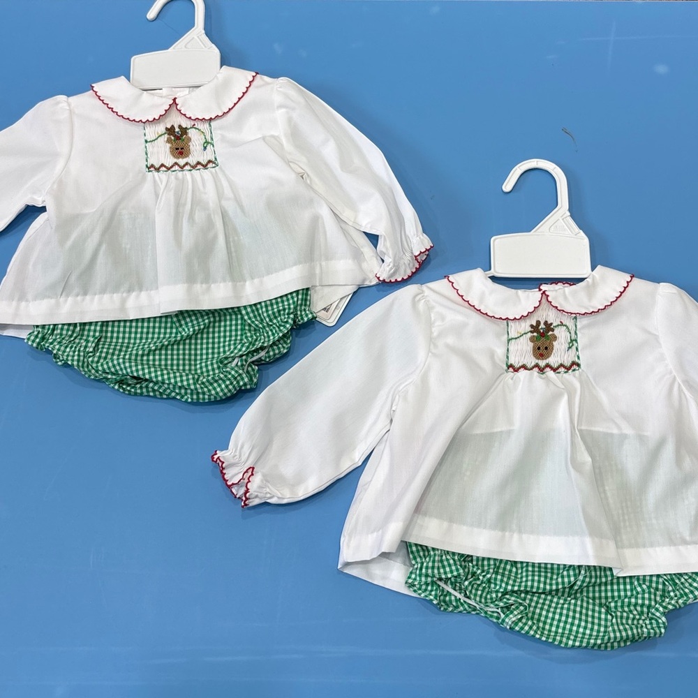 NWT White and Green Kids Outfit with Embroidered Detail